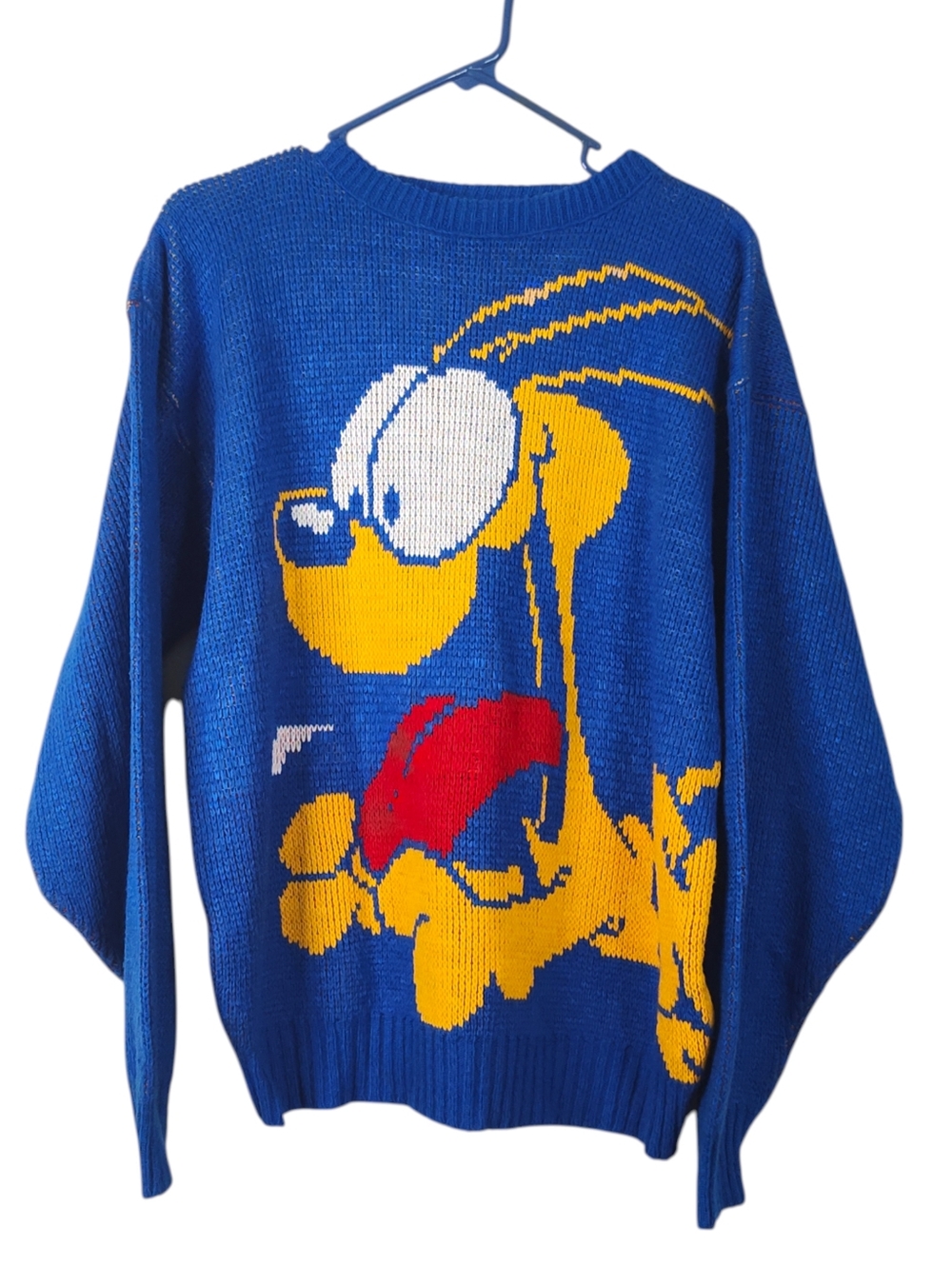 Vintage 1978 RARE Odie Garfield Sweater LG Blue Graphic Knit Double-Sided Unisex